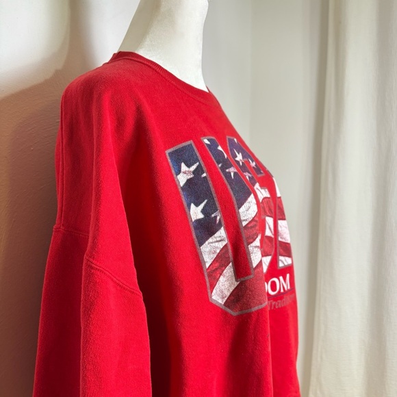Vintage 90s Y2K USA Bright Red Patriotic Flag Sweatshirt America Freedom - Picture 10 of 14